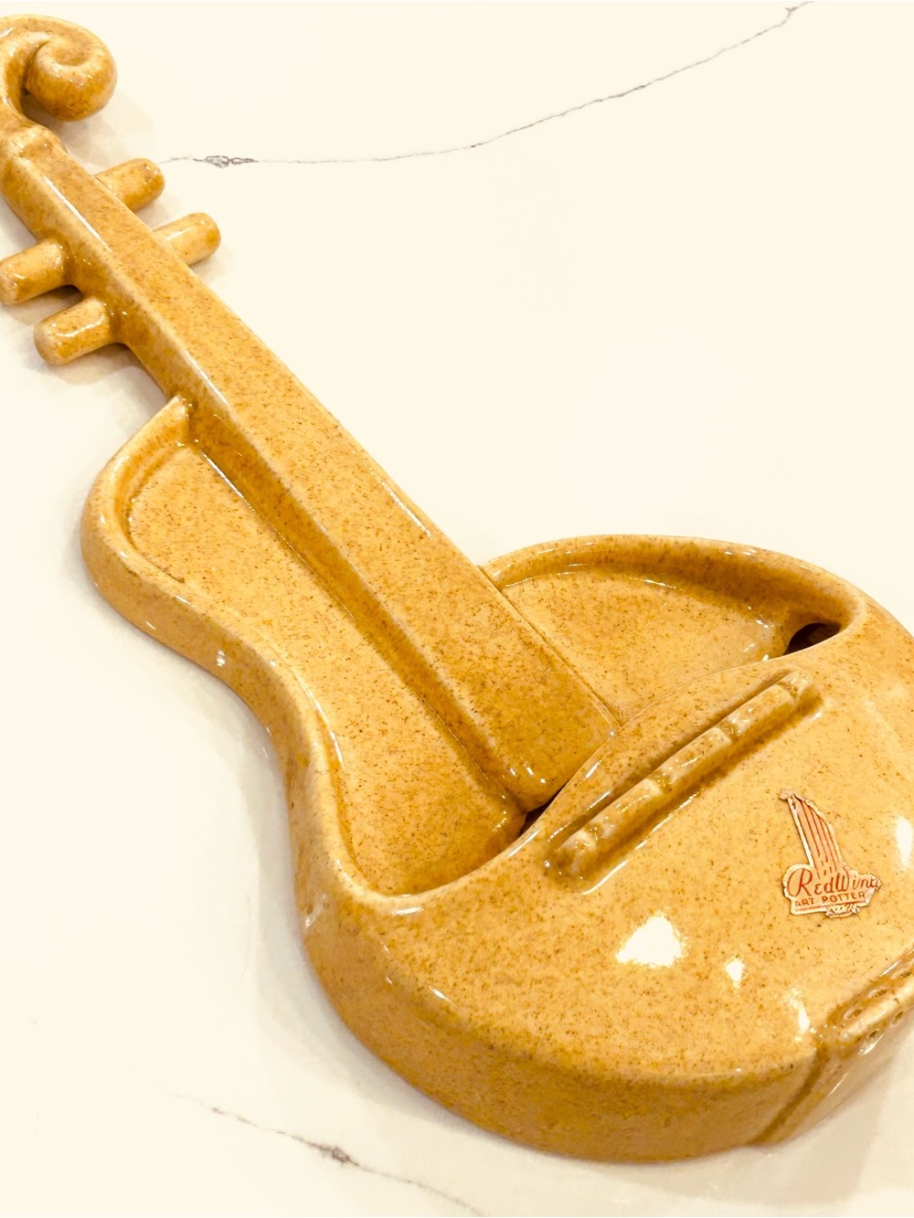 Vintage 50s 60s Redwing Pottery Ceramic violin Wall Pocket - Honey Tan MCM